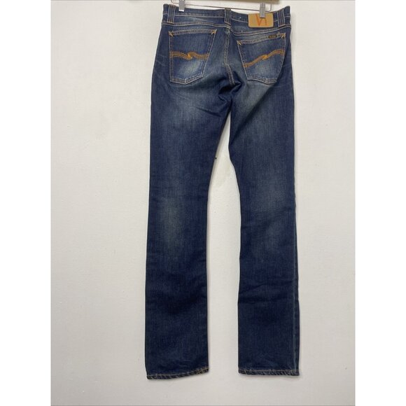 Nudie Jeans Super Slim Kim Mens 32x34 Dark Blue Denim Jeans Slim Straight Leg - Picture 3 of 7